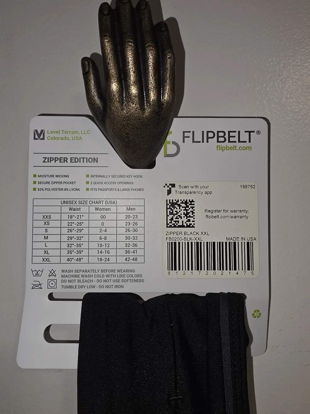 NWT FlipBelt Zipper Edition Running Active Waist Belt - Black (XXL)